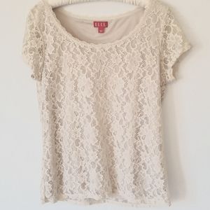 Elle Vintage Short-Sleeved Lace Blouse - Size Large.